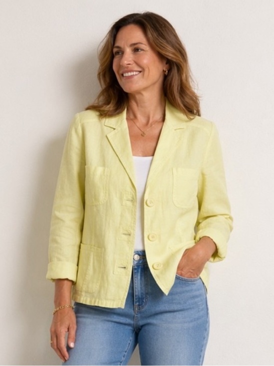 Chico's Jackets & Blazers - Chico’s Linen Blend Blazer Jacket Light Yellow Size 1